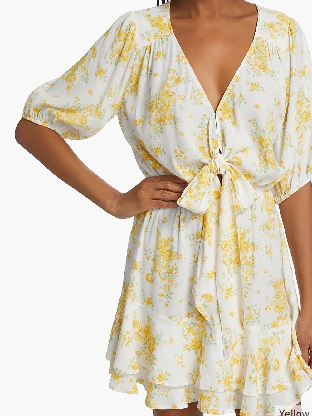 Kivari Yellow Floral Tie-Front Chemise